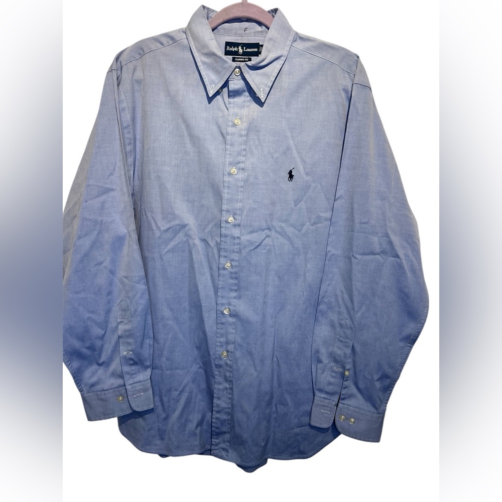 Ralph Lauren Yarmouth Shirt Mens 17.5 XL Blue Jay Oxford Long Sleeve Button Down